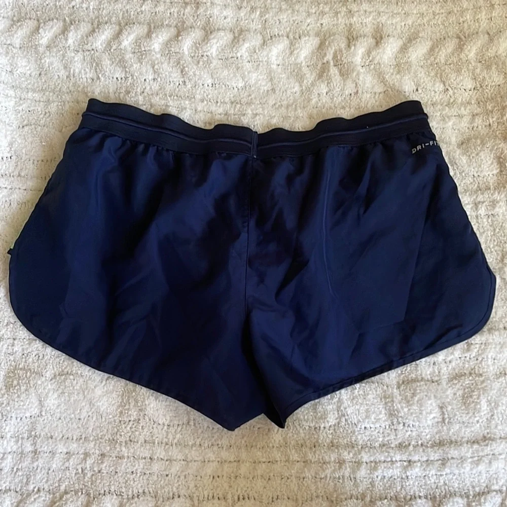 Nike Dri Fit Running Athletic Women medium Navy Green Inner Liner Pull On Short - Picture 5 of 11